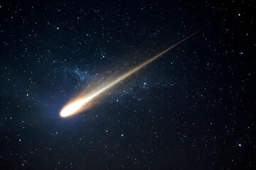 Bright Comet Streaking Across Starry Night Sky
