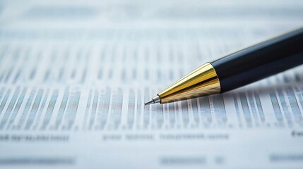 Overhead shot of a pen highlighting numbers on a financial statement, careful review 