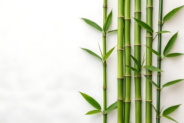 Green Bamboo Shoots on White Background