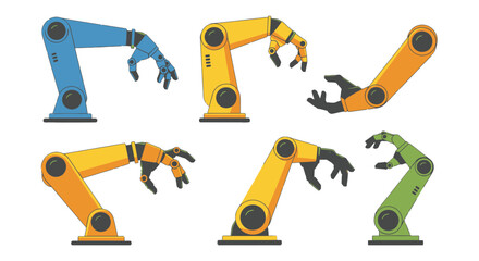 Illustration of Various Pixelated Robotic Arms on transparent Background