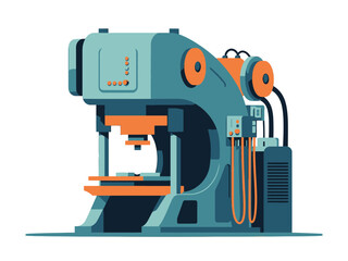 Fototapeta premium Retro Hydraulic Press Machinery in Teal and Orange with Pixel Art Aesthetic on transparent Background Industrial Strength Power Construction Precision