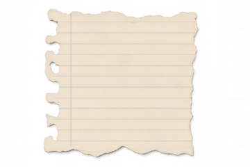 Notebook paper with torn edges creating a vintage or antique feel, isolated on a transparent background, ready for customization