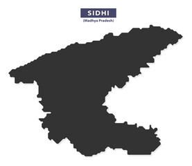 Sidhi district map silhouette vector for educational posters, tourism layouts, and infographic maps, solid black outline isolated on white background