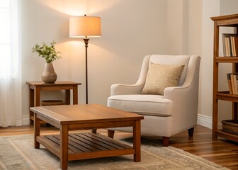 Beige Armchair with Pillow in Warm Living Room