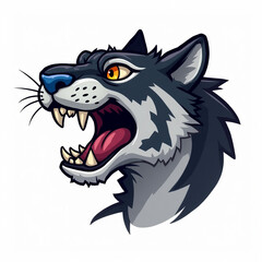 Roaring Wolf Head Illustration Fierce Predator Portrait in Vivid Cartoon Style