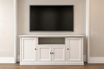 Fototapeta premium White Media Console with Flat Screen TV in Modern Living Room