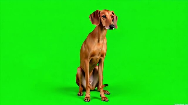 Elegant Saluki dog sitting regally against bright green screen, perfect for compositing and animal-related projects with a touch of sophistication