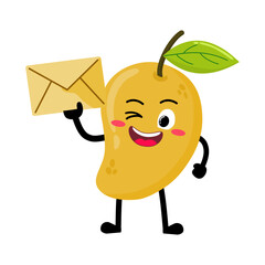 Cute Hand Drawn Mango Holding An Envelope