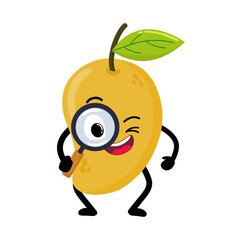 Cute Hand Drawn Curious Mango with Magnifying Glass