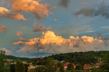 Stormy sky over the city of Kamienna Góra during sunset. Lower Silesia, Poland © stockcrafter