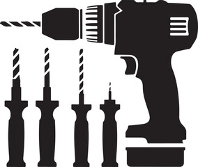 Obraz premium Black cordless drill with drill bits tool power tool