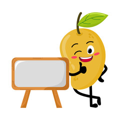 Cute Hand Drawn Mango Leaning To A sign Board