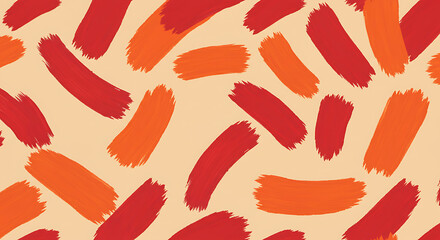 A seamless pattern of abstract brushstrokes in red and orange on a cream background