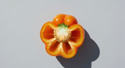 A vibrant orange bell pepper, halved and displayed