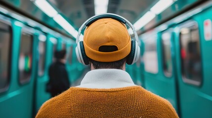 Person listening to a financial podcast on their commute, learning on the go, educational, 