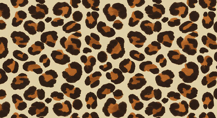 A seamless pattern of bold cheetah print in brown and tan on a cream background
