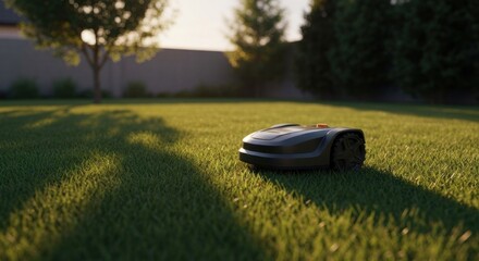 Autonomous lawnmower in a sunny garden