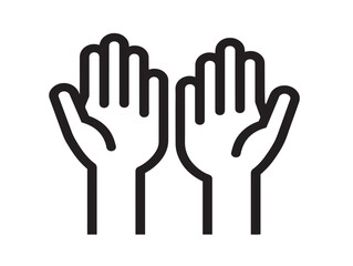 Modern raising hands vector line art stock symbol