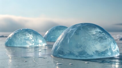 “Smooth Ice-like 3D Abstract Shapes in Soft Blue”