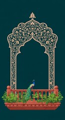 Ornate Indian Archway with Peacock Decorative Frame Mughal Architecture Elegant Design Element