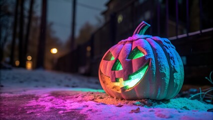 “Surreal Abstract Pumpkin Sculpture with Neon Glow”