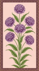 Purple Peonies Floral Arrangement Traditional Mughal Art Design Elegant Botanical Illustration Stock Photo