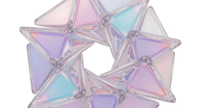 Iridescent Triangular Geometric Arrangement isolated on a transparent background abstract crystal