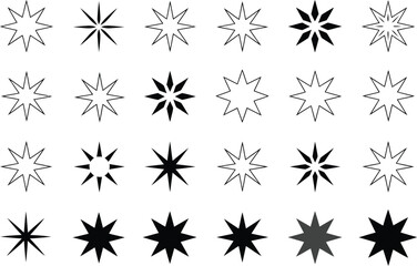 Collection of starburst shapes and star icons for graphic design and abstract backgrounds