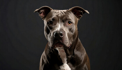 Close-up of a pit bull staring intently