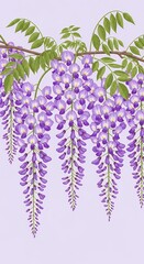 Wisteria Flowers Hanging Down Purple Blossoms Spring Floral Illustration Elegant Design