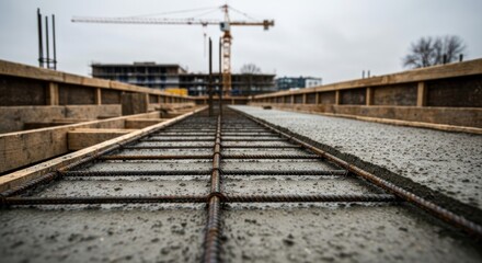 Construction site, concrete slab, reinforcing steel