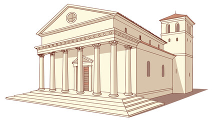 Obraz premium classical greek roman temple architecture with columns pediment and bell tower illustration 