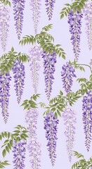 Wisteria Flowers Seamless Pattern Delicate Purple Blossoms Floral Background Spring Design
