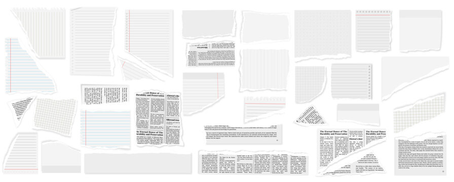 collection of ripped block grid and rulled paper pages torn blocks