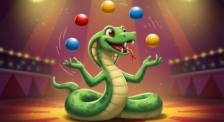Snake juggling colorful balls