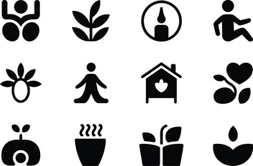 Collection of simple, stylized icons representing growth, wellness, and abstract concepts.