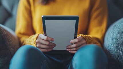 Woman using a budgeting app on her tablet, cozy armchair, personal financial management, relaxed, 