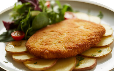 - Milanesa with Sliced Potatoes and Fresh Salad