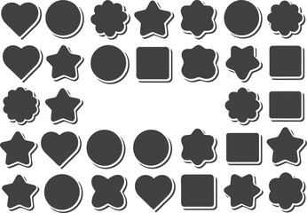 Collection of dark gray silhouettes of various shapes with white outline