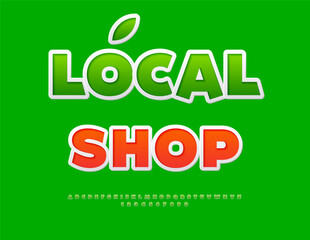 Vector Marketing board Local Shop. Green Sticker Font. Classic Alphabet Letters and Numbers