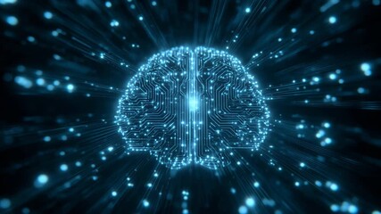 Glowing digital brain with futuristic circuit connections - Powered by Adobe