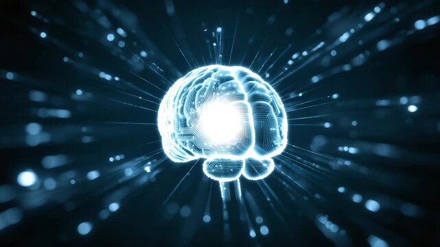 Futuristic glowing brain with digital circuit connections