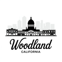 Woodland Skyline Silhouette &mdash; A Historic Agricultural City in Northern California Vector Illustration