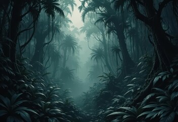 Jungle Noir  A Shadowy and Enigmatic Take on the Rainforest, Filled with Intrigue and Subtle Beauty