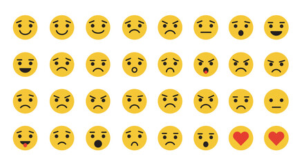 Diverse emoji collection showcasing various facial expressions and emotions