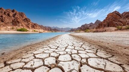 Drought and Cracked Riverbank Landscape
