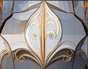 Ornate, symmetrical, light-blue and gold architectural detail