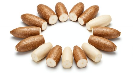 Raw cassava roots arranged in circle