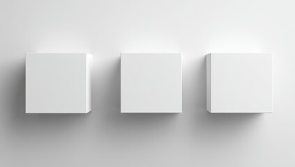 Three blank white cubes on a white background