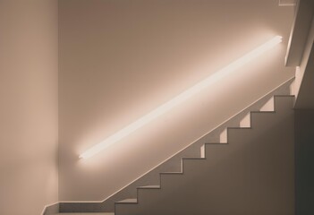 Minimalist Staircase with Glowing Linear Light Fixture